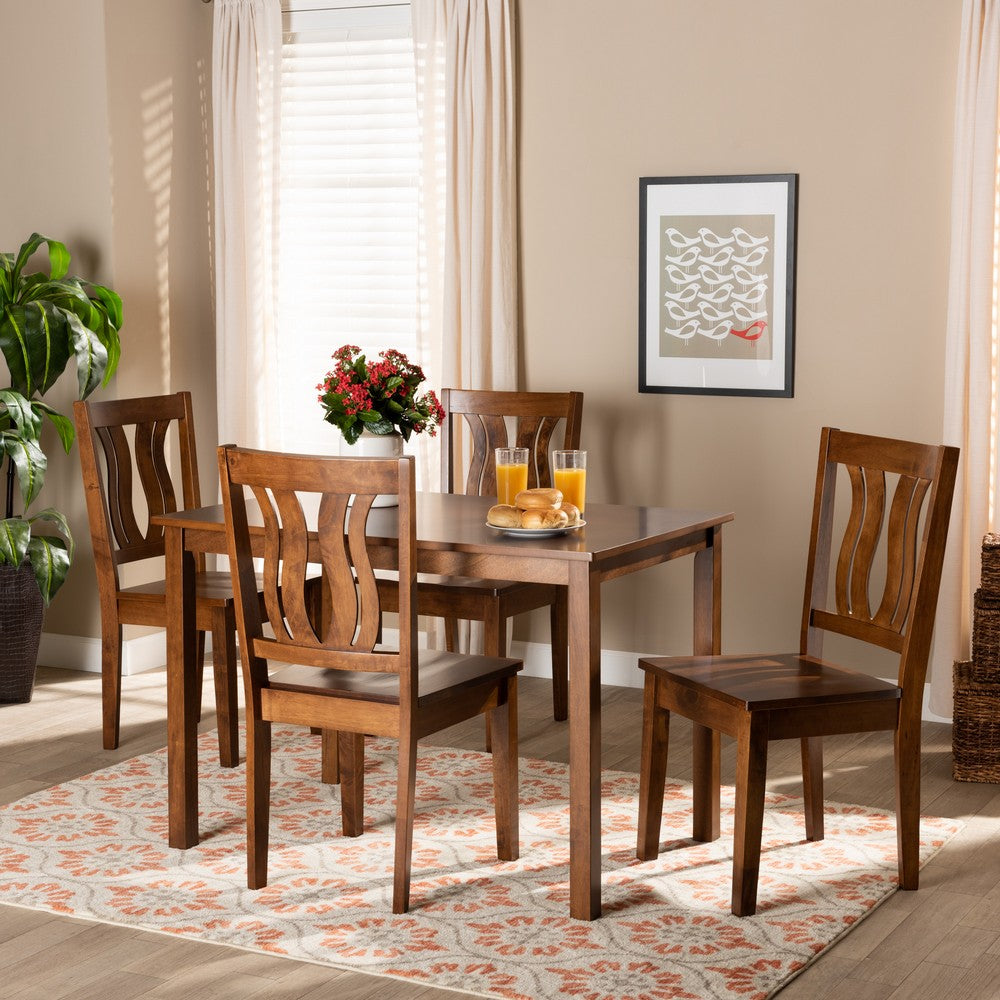 Baxton Studio - Zamira Dining Set in Walnut Brown - Zamira-Walnut-5PC Dining Set view 7