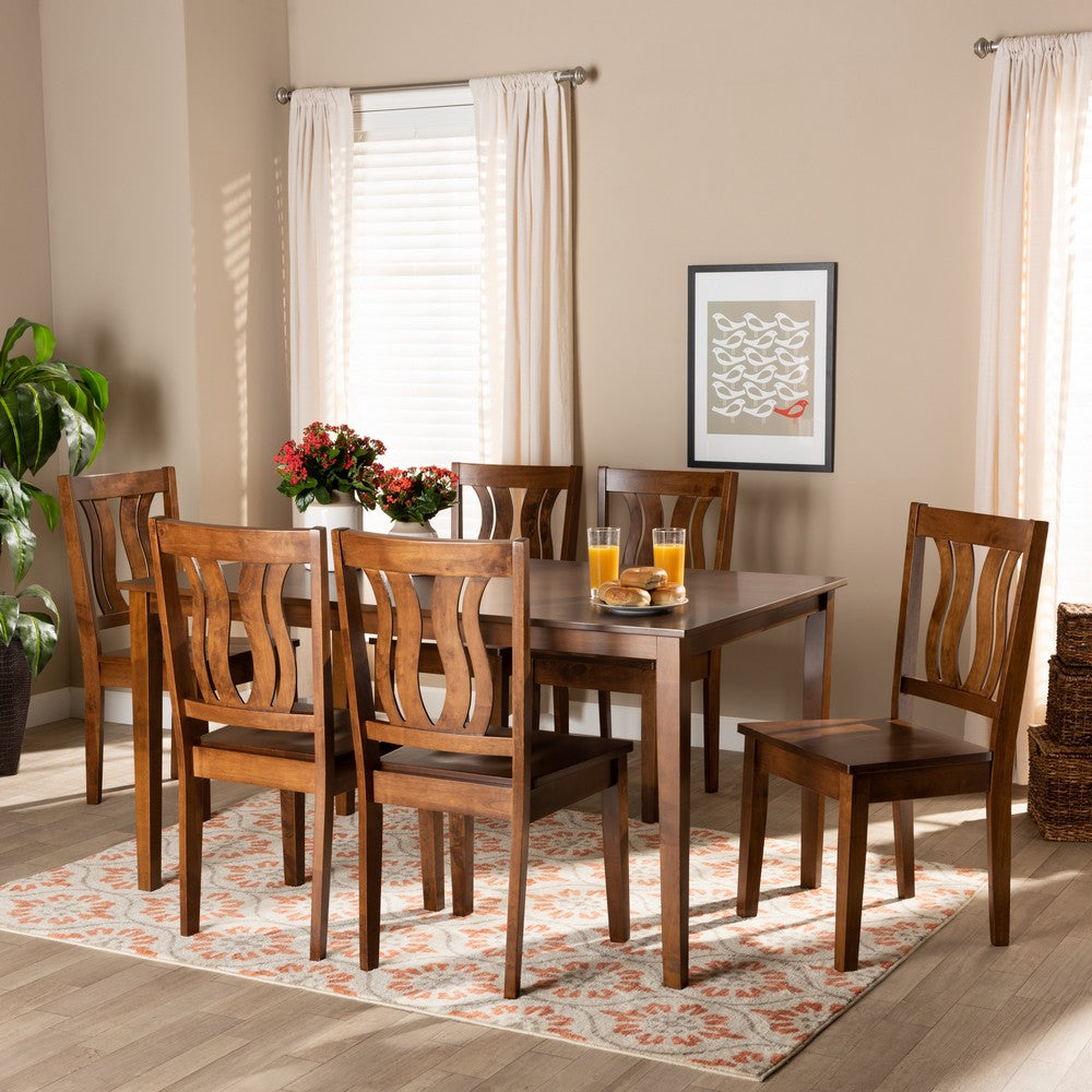 Baxton Studio - Zamira Dining Set in Walnut Brown - Zamira-Walnut-7PC Dining Set view 7