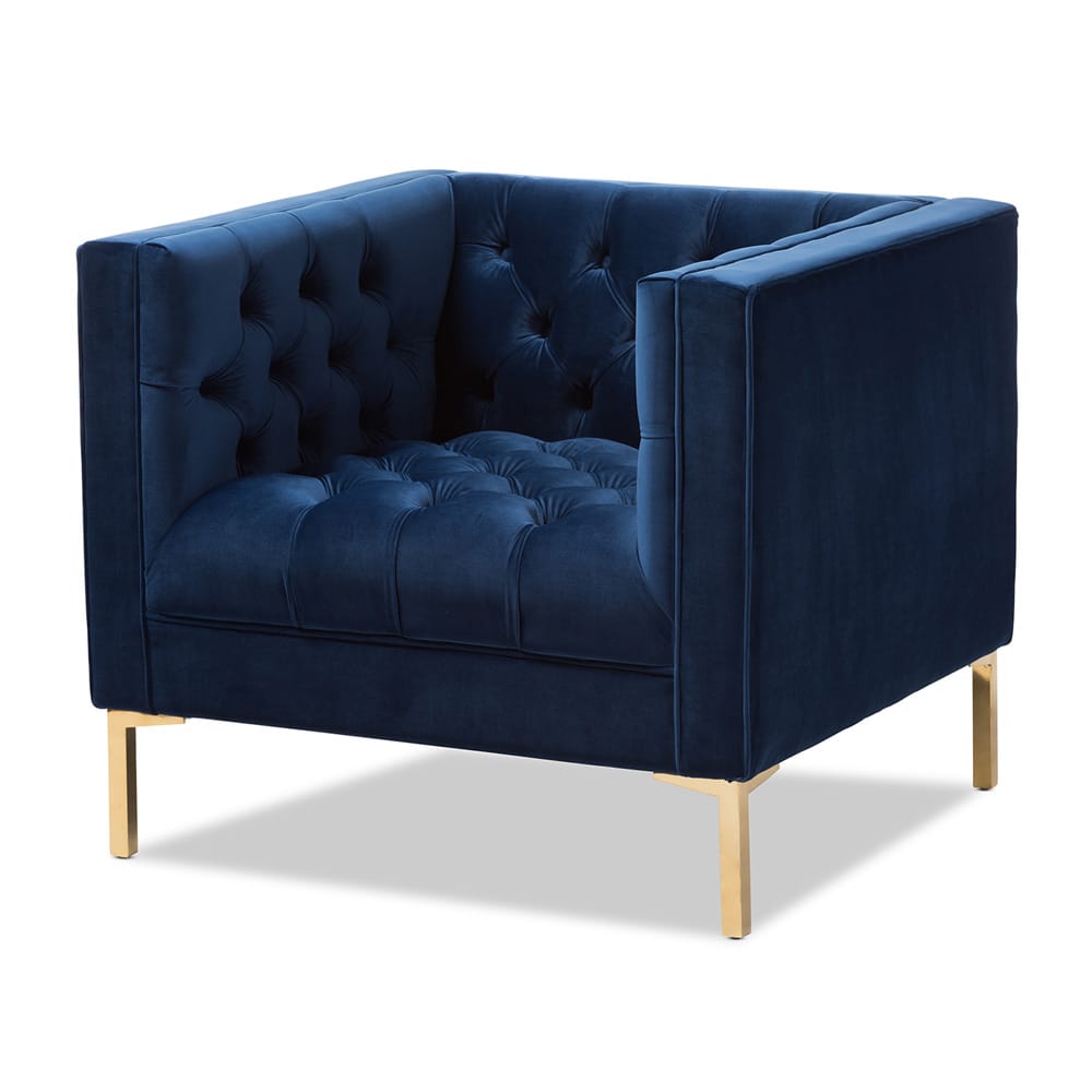 Baxton Studio - Zanetta Living Room Chair in Blue - TSF-7723-Navy/Gold view 1