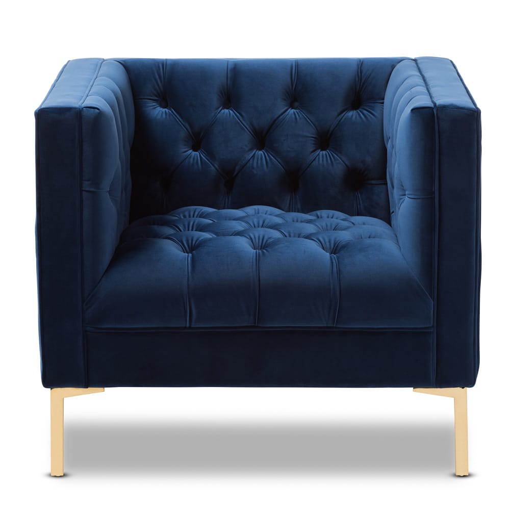 Baxton Studio - Zanetta Living Room Chair in Blue - TSF-7723-Navy/Gold view 2