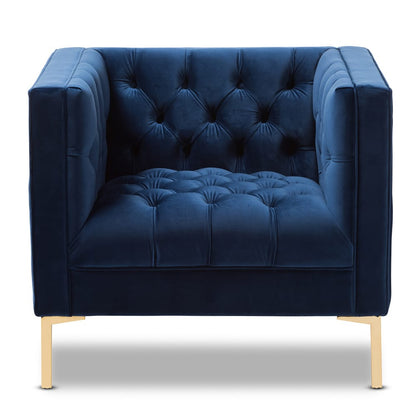 Baxton Studio - Zanetta Living Room Chair in Blue - TSF-7723-Navy/Gold view 2