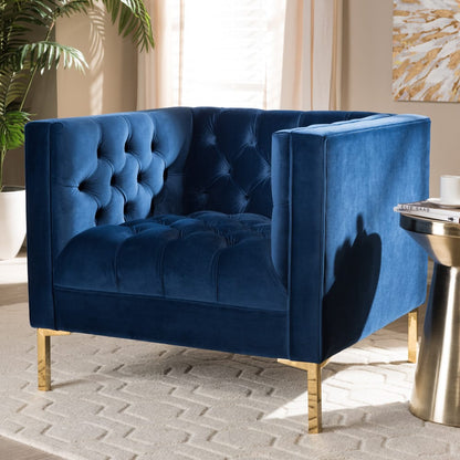 Baxton Studio - Zanetta Living Room Chair in Blue - TSF-7723-Navy/Gold view 6