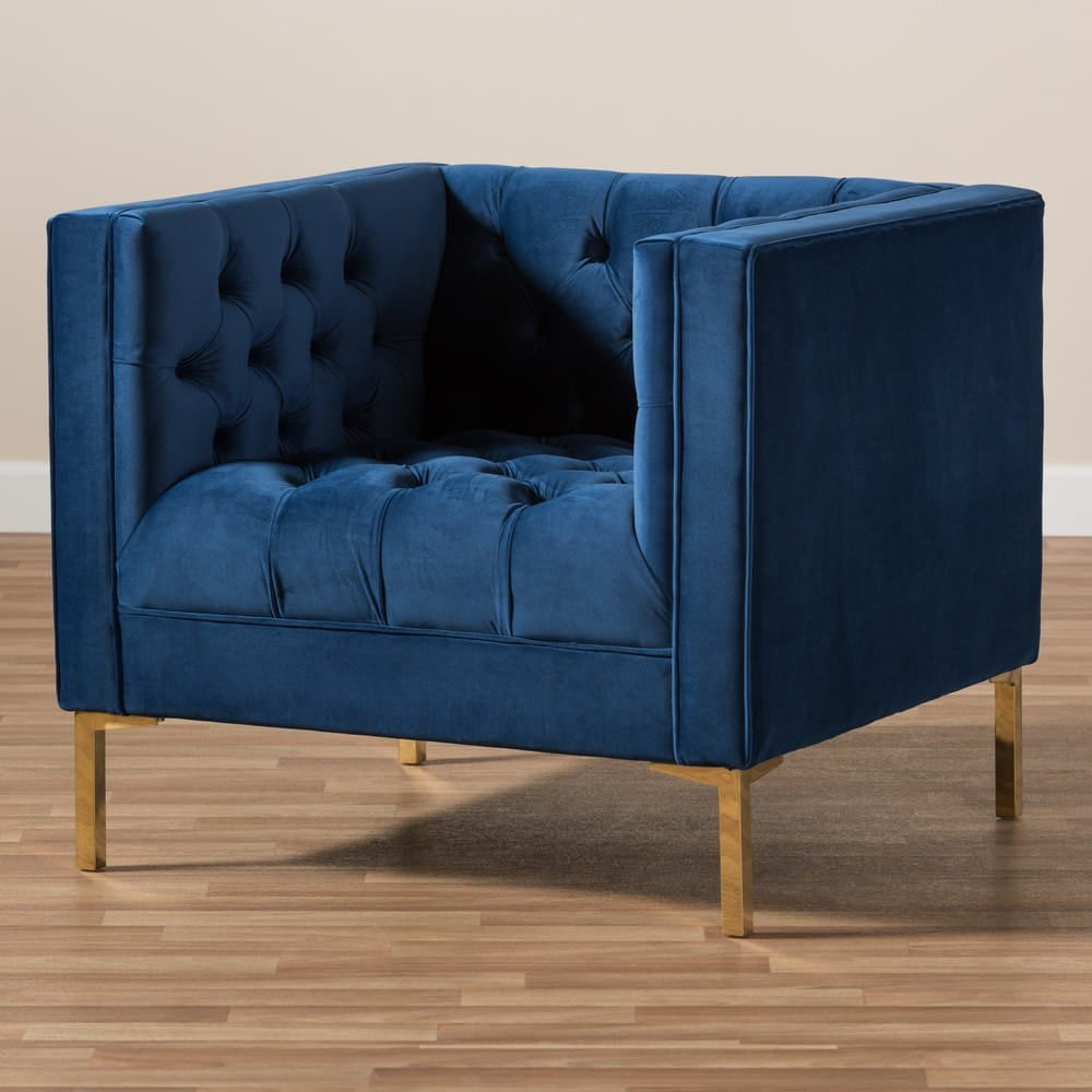 Baxton Studio - Zanetta Living Room Chair in Blue - TSF-7723-Navy/Gold view 7