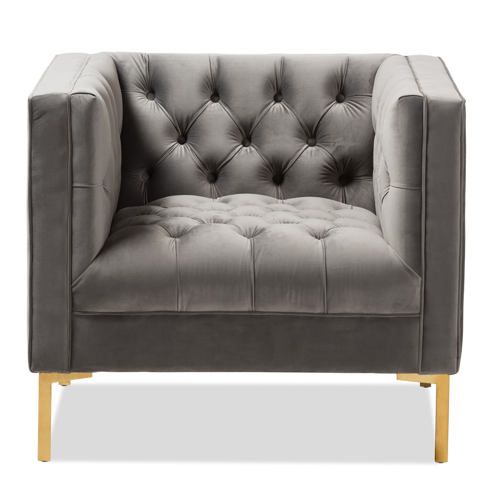 Baxton Studio - Zanetta Living Room Chair in Grey - TSF-7723-Grey/Gold view 2