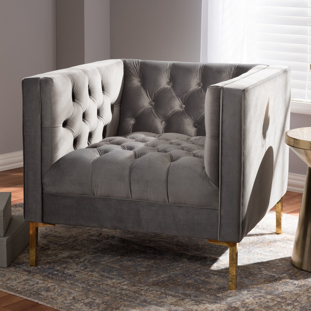 Baxton Studio - Zanetta Living Room Chair in Grey - TSF-7723-Grey/Gold view 7