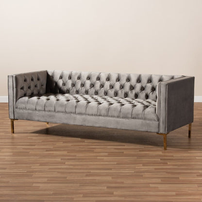 Baxton Studio - Zanetta Sofa in Gray/Gold - TSF-7723-Grey/Gold-SF view 8