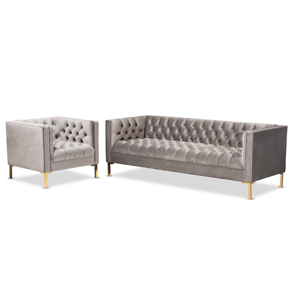 Baxton Studio - Zanetta Sofa Set in Gray/Gold - TSF-7723-Grey/Gold-2PC Set view 1