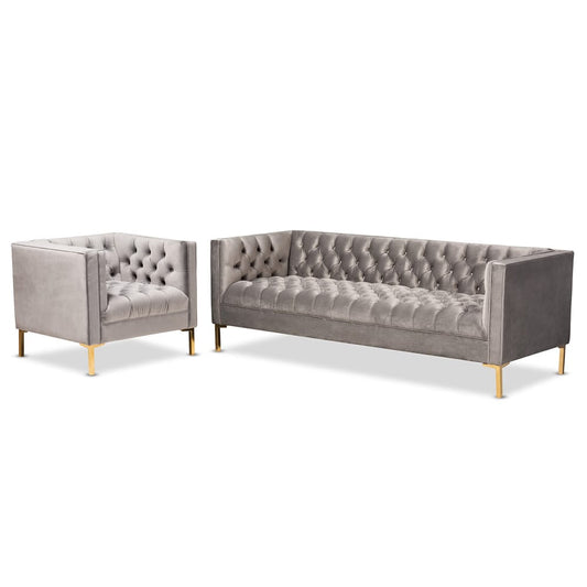 Baxton Studio - Zanetta Sofa Set in Gray/Gold - TSF-7723-Grey/Gold-2PC Set view 1