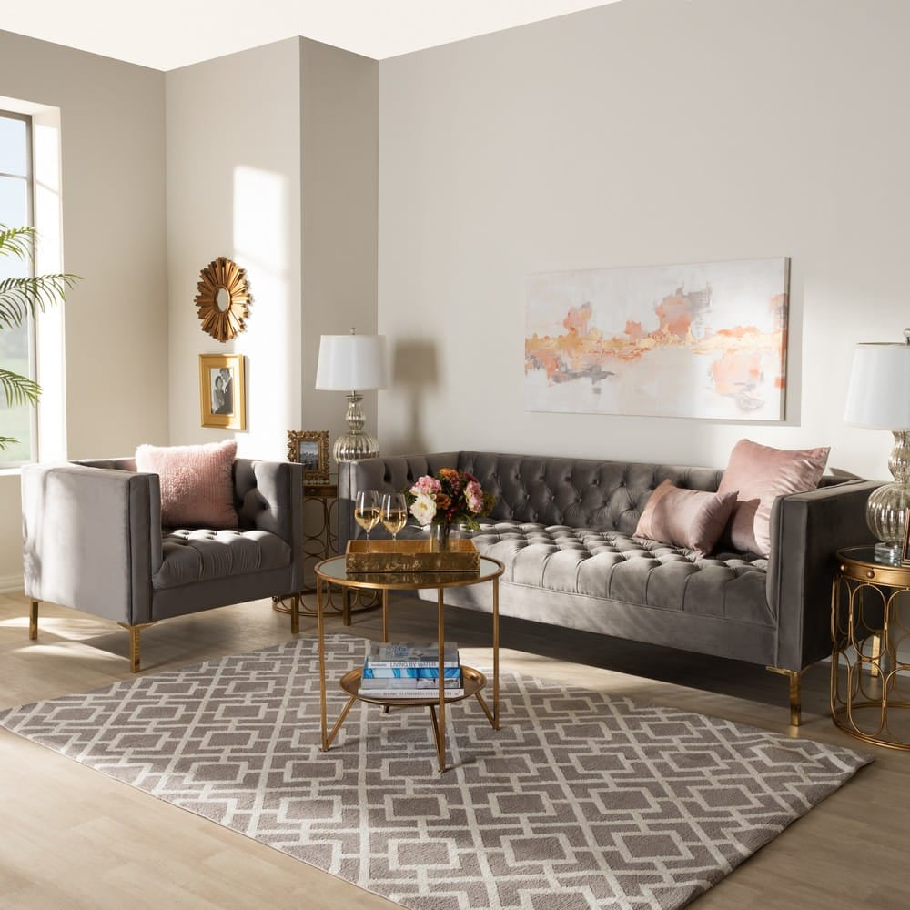 Baxton Studio - Zanetta Sofa Set in Gray/Gold - TSF-7723-Grey/Gold-2PC Set view 4