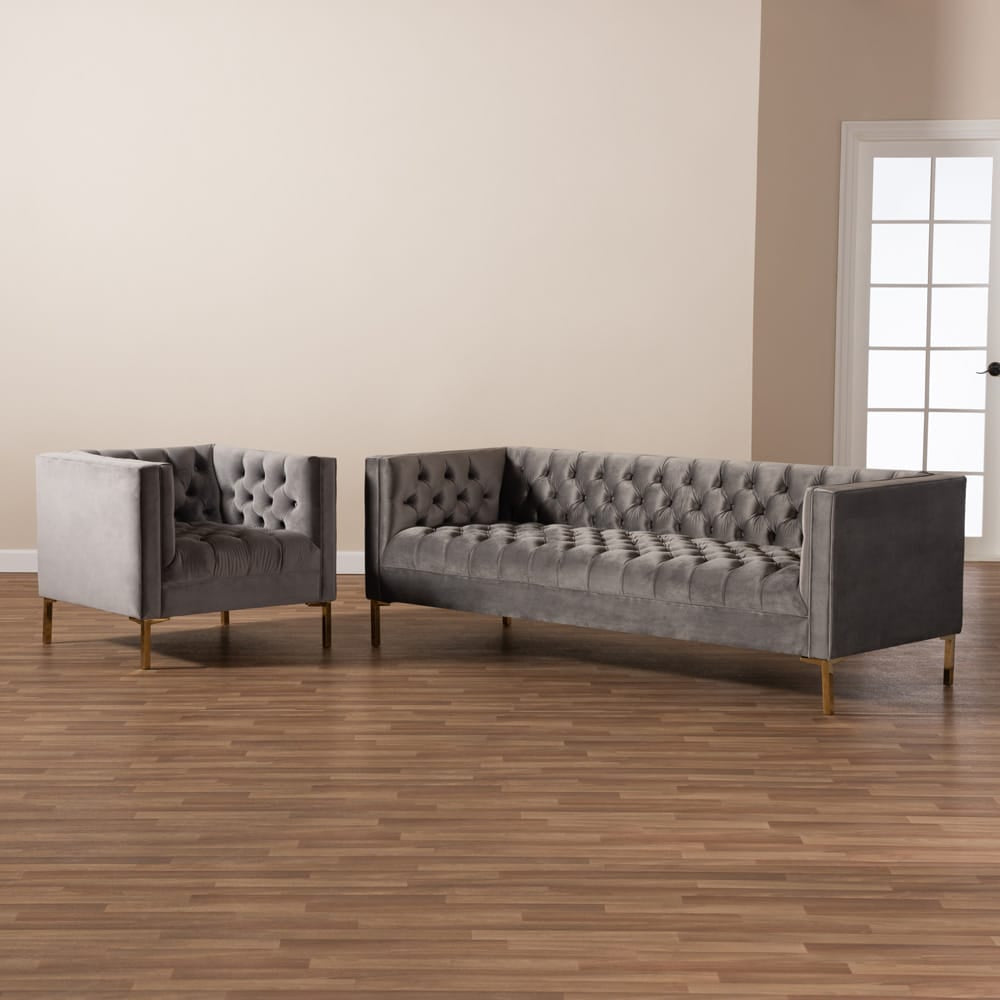 Baxton Studio - Zanetta Sofa Set in Gray/Gold - TSF-7723-Grey/Gold-2PC Set view 5
