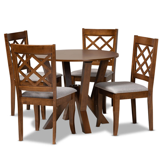 Baxton Studio - Zoe Dining Set in Grey/Walnut - Zoe-Grey/Walnut-5PC Dining Set view 1
