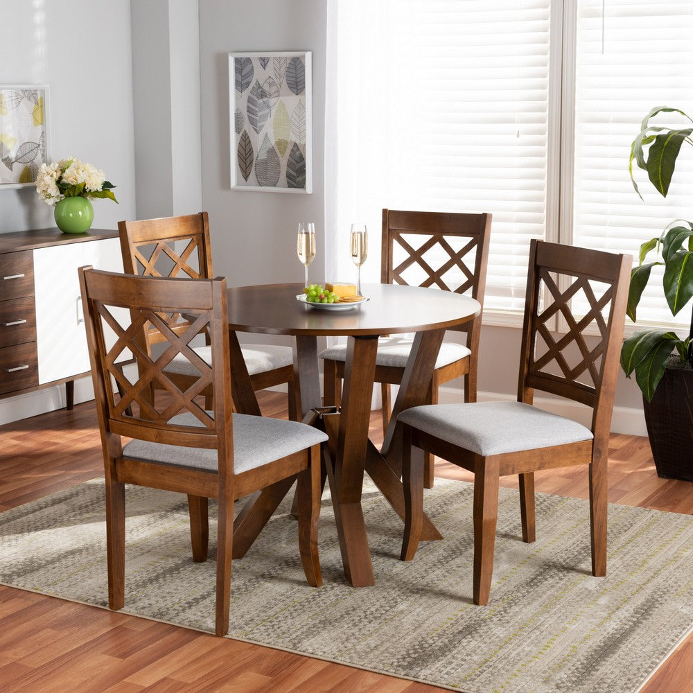Baxton Studio - Zoe Dining Set in Grey/Walnut - Zoe-Grey/Walnut-5PC Dining Set view 7