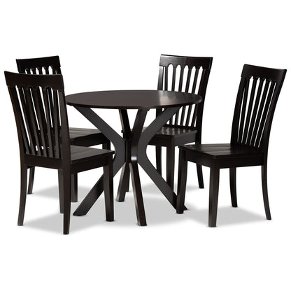 Baxton Studio - Zora Dining Set in Dark Brown - Zora-Dark Brown-5PC Dining Set view 1