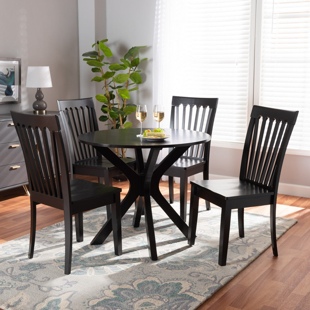Baxton Studio - Zora Dining Set in Dark Brown - Zora-Dark Brown-5PC Dining Set view 7