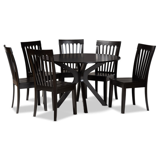 Baxton Studio - Zora Dining Set in Dark Brown - Zora-Dark Brown-7PC Dining Set view 1