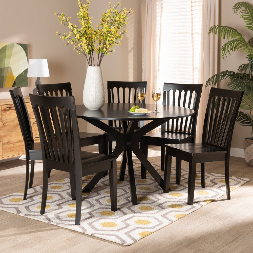 Baxton Studio - Zora Dining Set in Dark Brown - Zora-Dark Brown-7PC Dining Set view 11