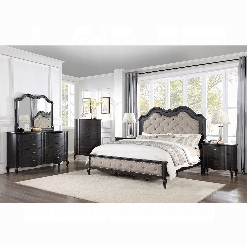 ACME Furniture - Chelmsford California King Bed - Beige Fabric & Antique Black Finish - BD02294CK