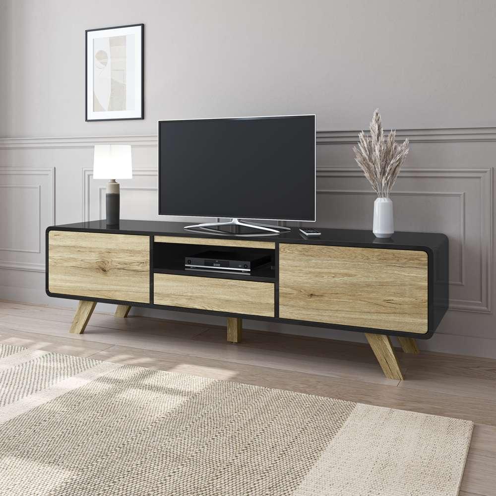 Bestar - Alhena 63W Tv Stand For 50 Inch Tv in Uv Black &Amp; Sandy Brown Oak - 119200-000133 veiw 7