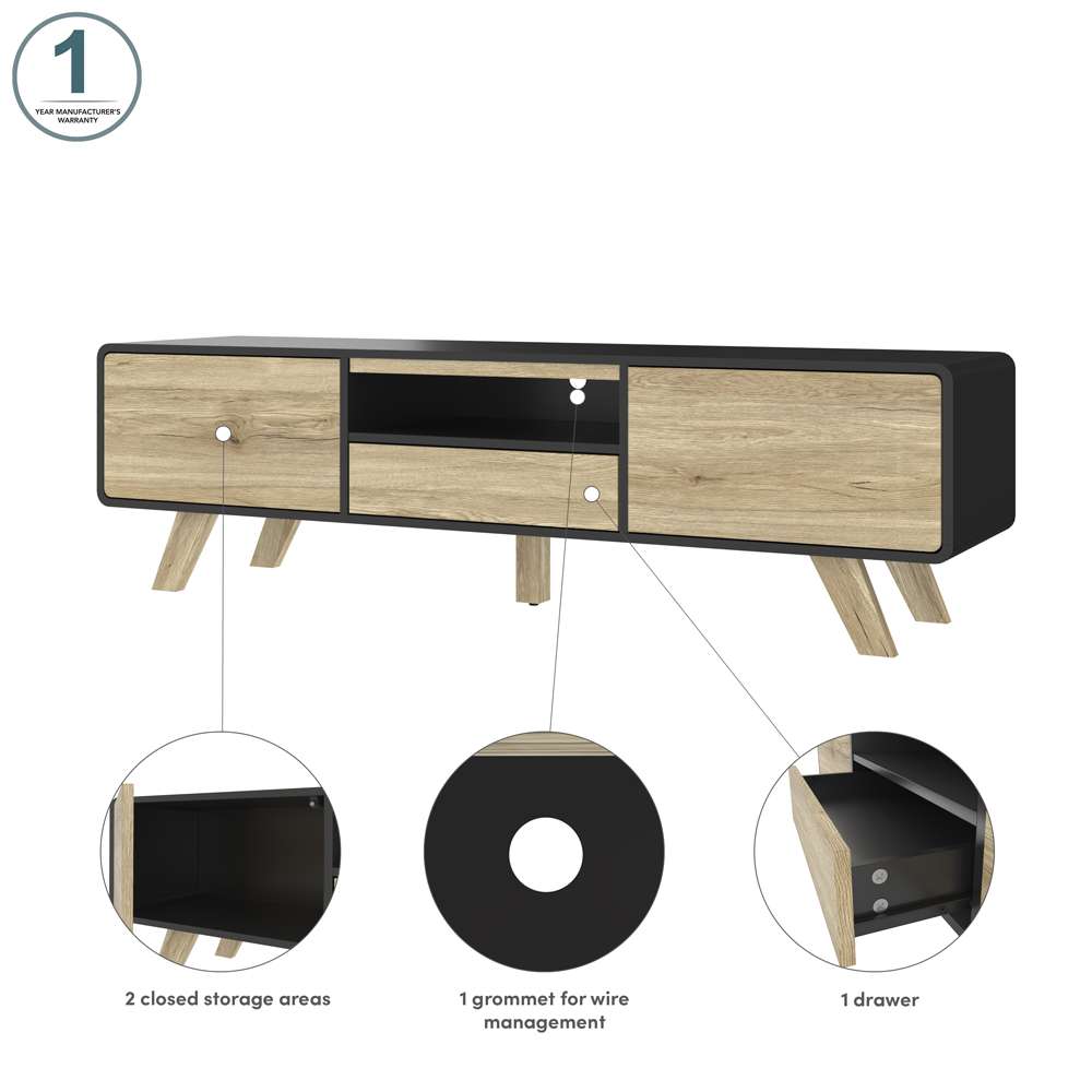 Bestar - Alhena 63W Tv Stand For 50 Inch Tv in Uv Black &Amp; Sandy Brown Oak - 119200-000133 veiw 9
