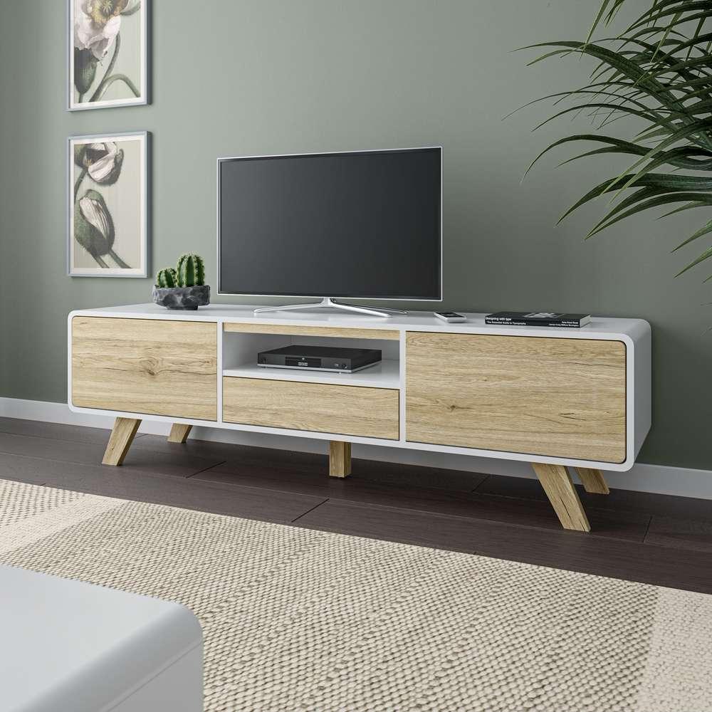 Bestar - Alhena 63W Tv Stand For 50 Inch Tv in Uv White &Amp; Sandy Brown Oak - 119200-000001 veiw 7