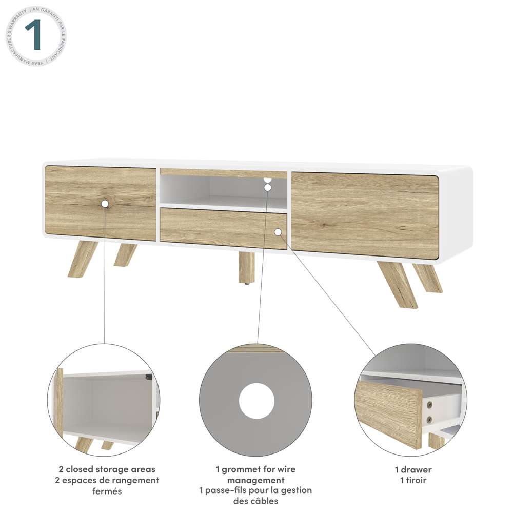 Bestar - Alhena 63W Tv Stand For 50 Inch Tv in Uv White &Amp; Sandy Brown Oak - 119200-000001 veiw 8