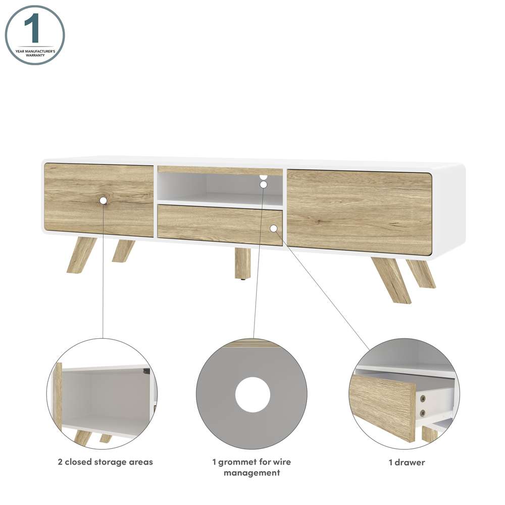 Bestar - Alhena 63W Tv Stand For 50 Inch Tv in Uv White &Amp; Sandy Brown Oak - 119200-000001 veiw 9