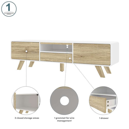 Bestar - Alhena 63W Tv Stand For 50 Inch Tv in Uv White &Amp; Sandy Brown Oak - 119200-000001 veiw 9