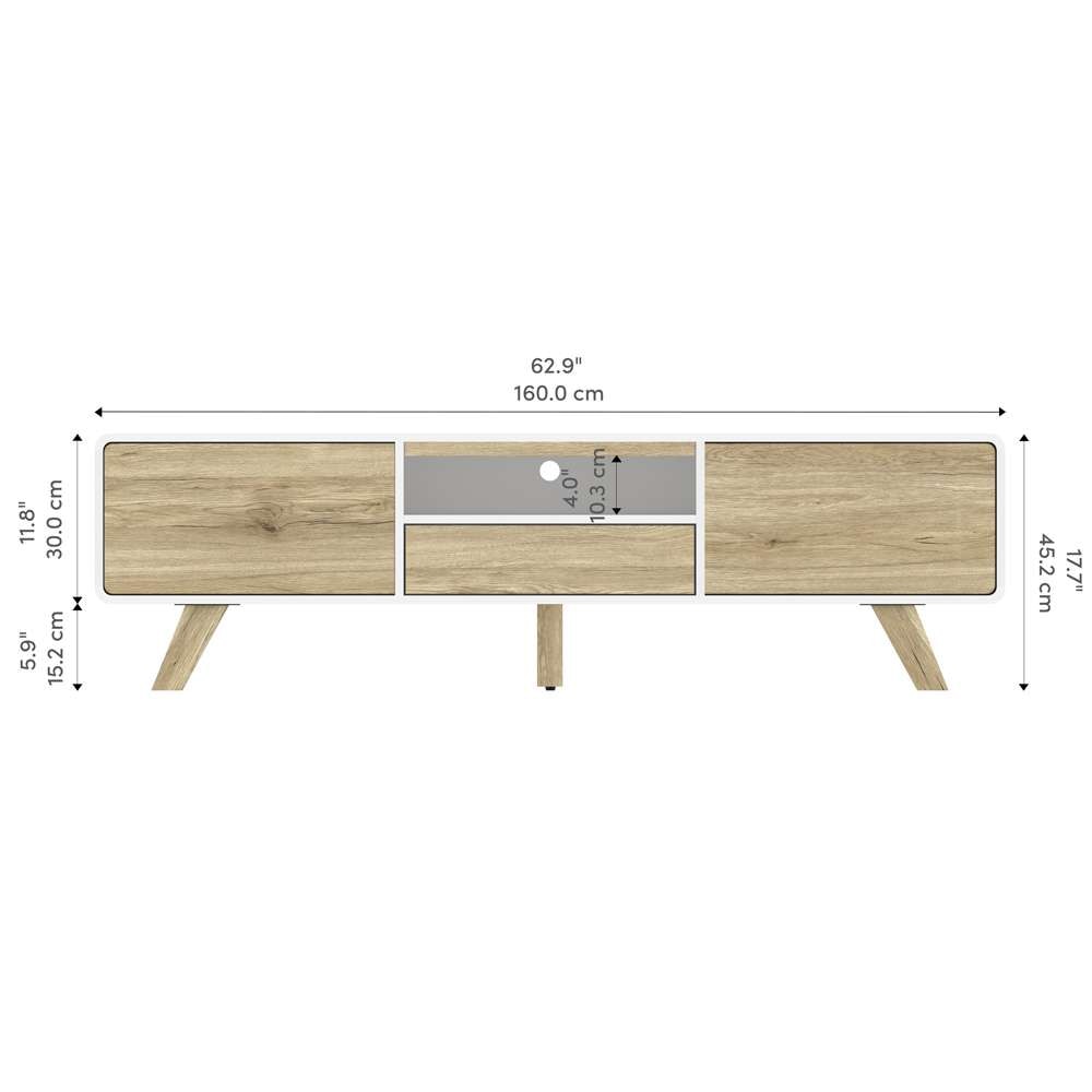 Bestar - Alhena 63W Tv Stand For 50 Inch Tv in Uv White &Amp; Sandy Brown Oak - 119200-000001 veiw 11