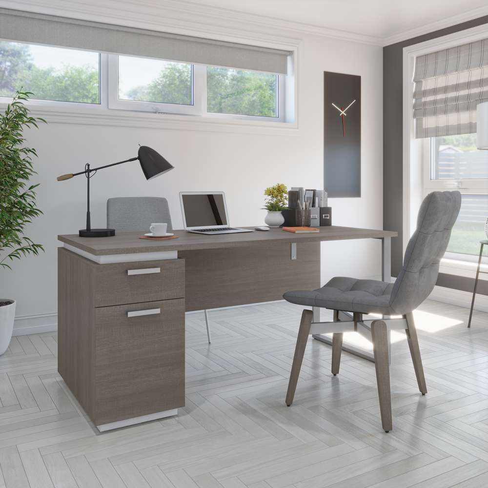 Bestar - Aquarius 66W Desk with Single Pedestal in Bark Grey & White - 114400-000047 veiw 7
