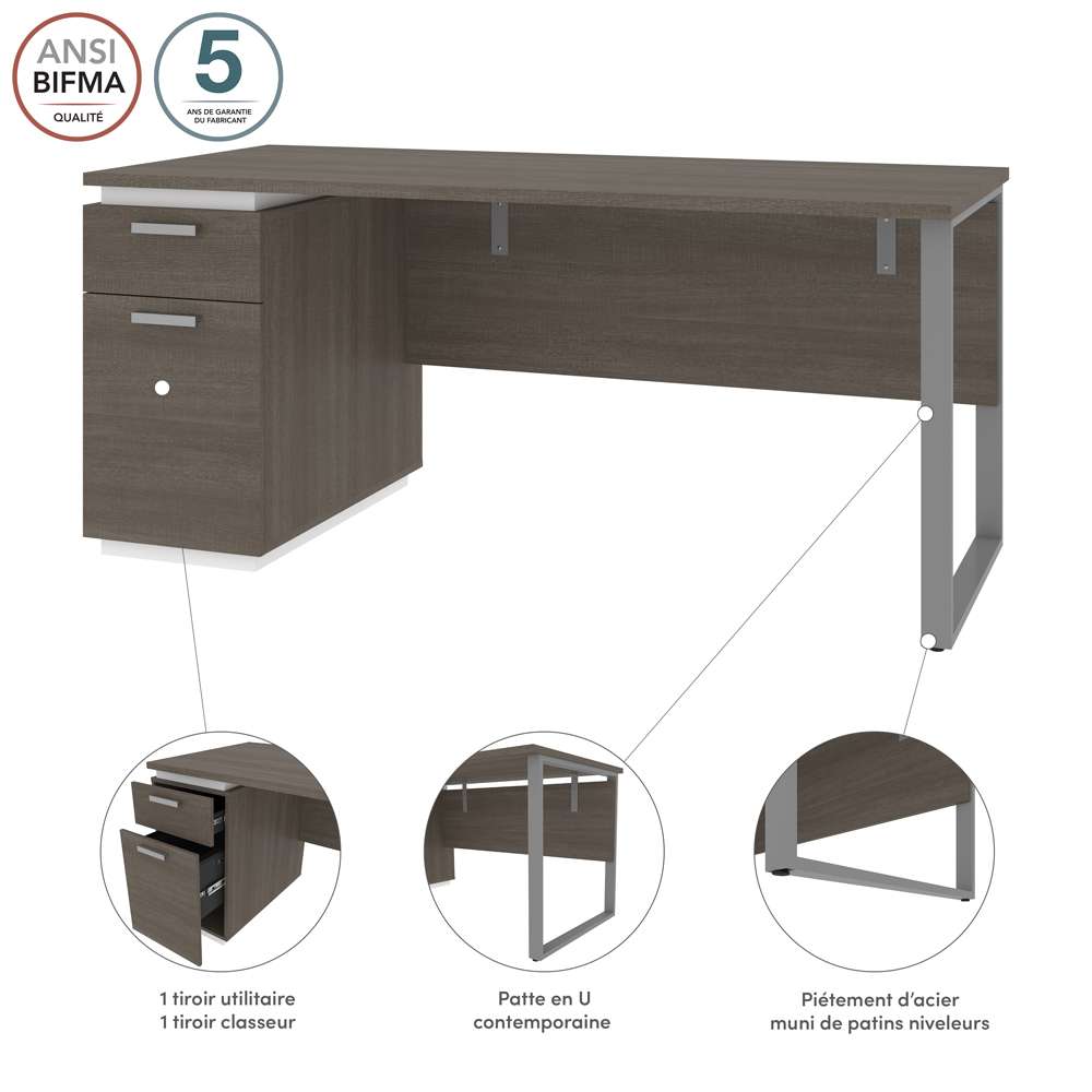 Bestar - Aquarius 66W Desk with Single Pedestal in Bark Grey & White - 114400-000047 veiw 8