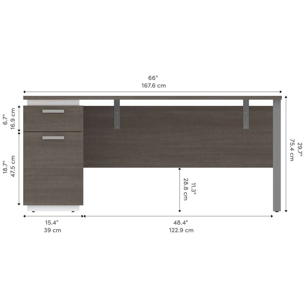 Bestar - Aquarius 66W Desk with Single Pedestal in Bark Grey & White - 114400-000047 veiw 11