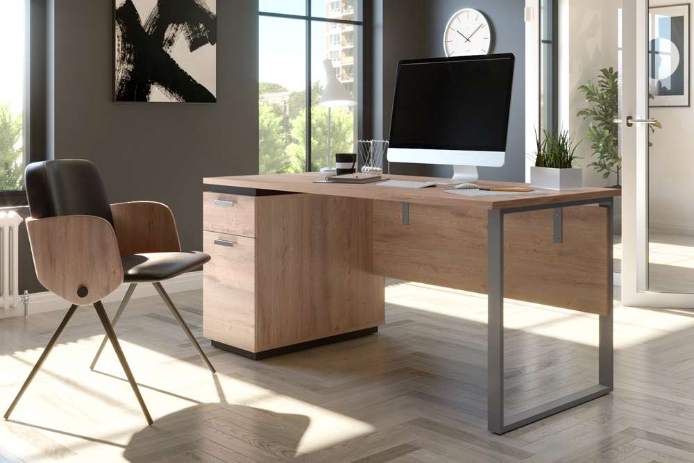 Bestar - Aquarius 66W Desk with Single Pedestal in Rustic Brown & Graphite - 114400-000009 veiw 7