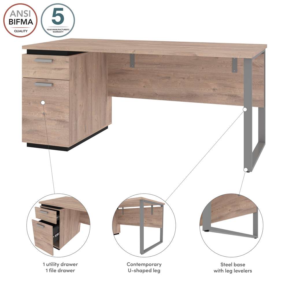 Bestar - Aquarius 66W Desk with Single Pedestal in Rustic Brown & Graphite - 114400-000009 veiw 8