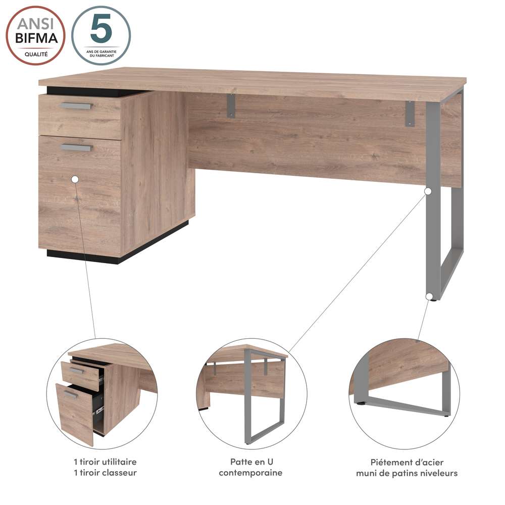 Bestar - Aquarius 66W Desk with Single Pedestal in Rustic Brown & Graphite - 114400-000009 veiw 9