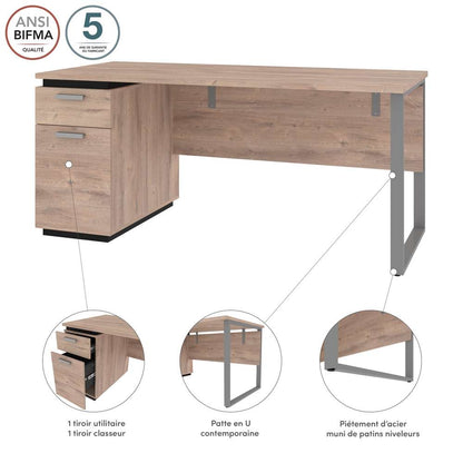 Bestar - Aquarius 66W Desk with Single Pedestal in Rustic Brown & Graphite - 114400-000009 veiw 9