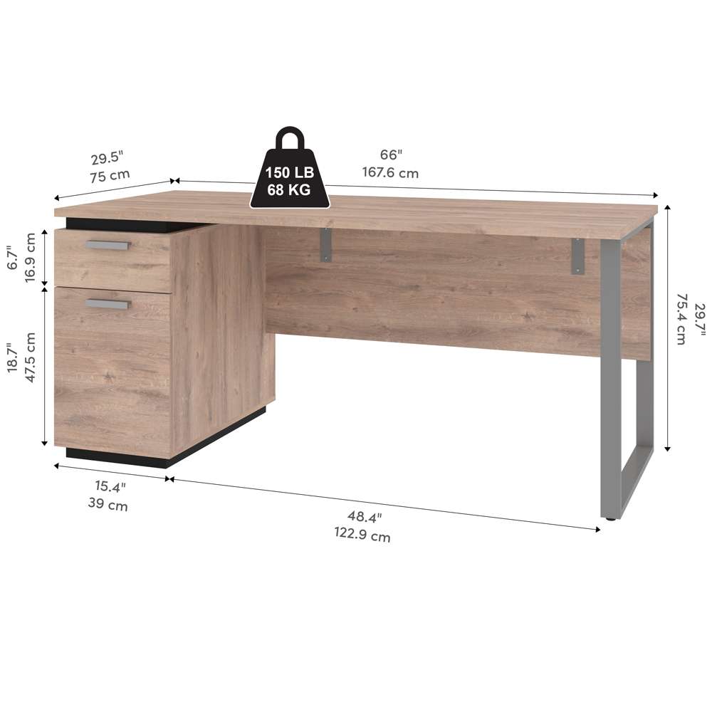 Bestar - Aquarius 66W Desk with Single Pedestal in Rustic Brown & Graphite - 114400-000009 veiw 10