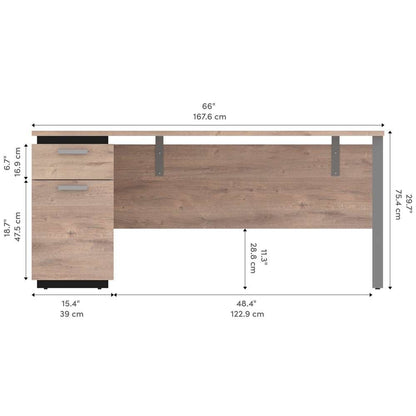 Bestar - Aquarius 66W Desk with Single Pedestal in Rustic Brown & Graphite - 114400-000009 veiw 11
