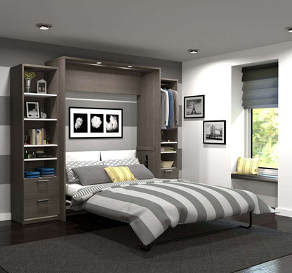Bestar - Cielo 105W Queen Murphy Bed and 2 Narrow Shelving Units with Drawers (104W) in Bark Grey & White - 80883-47 veiw 2