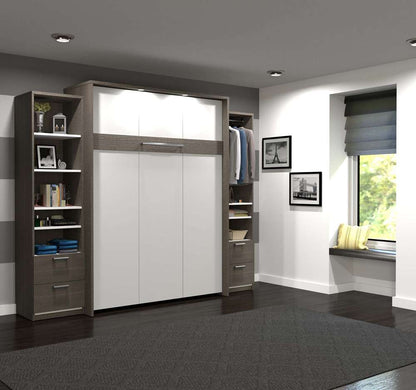 Bestar - Cielo 105W Queen Murphy Bed and 2 Narrow Shelving Units with Drawers (104W) in Bark Grey & White - 80883-47 veiw 3