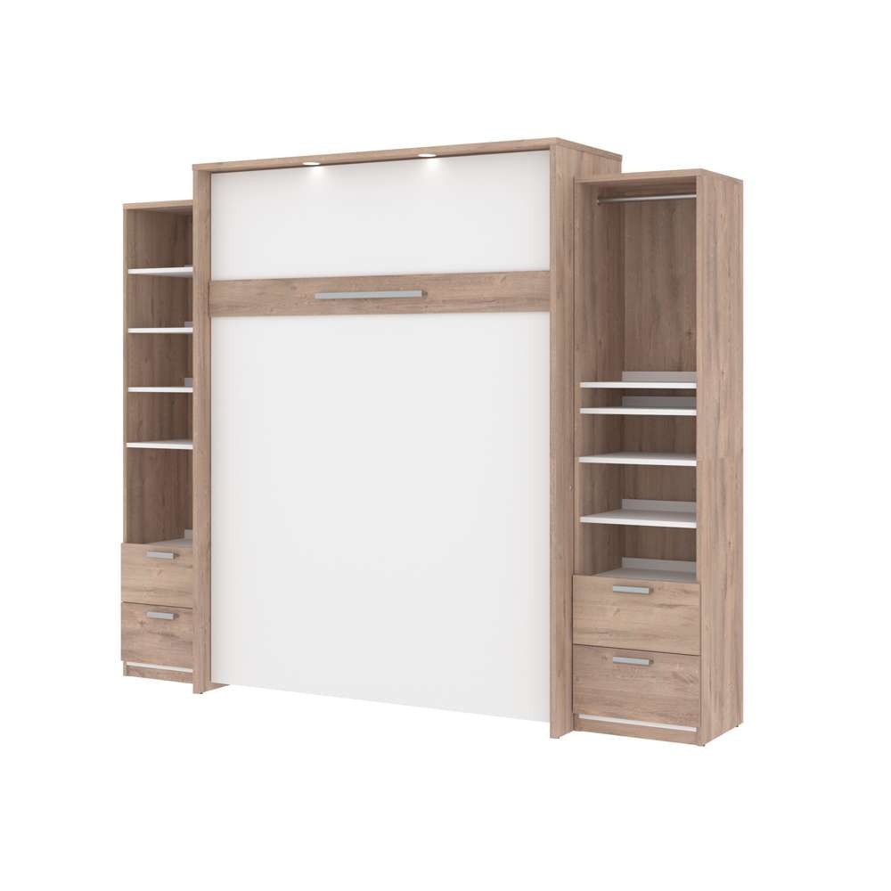 Bestar - Cielo 105W Queen Murphy Bed and 2 Narrow Shelving Units with Drawers (104W) in Rustic Brown & White - 80883-000009 veiw 1