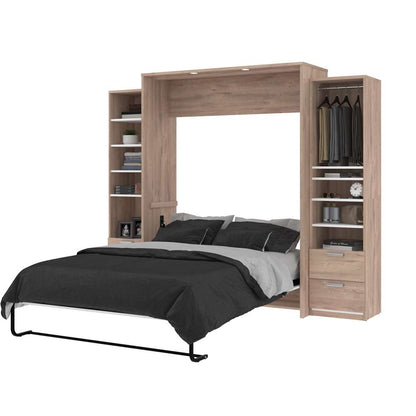 Bestar - Cielo 105W Queen Murphy Bed and 2 Narrow Shelving Units with Drawers (104W) in Rustic Brown & White - 80883-000009 veiw 3