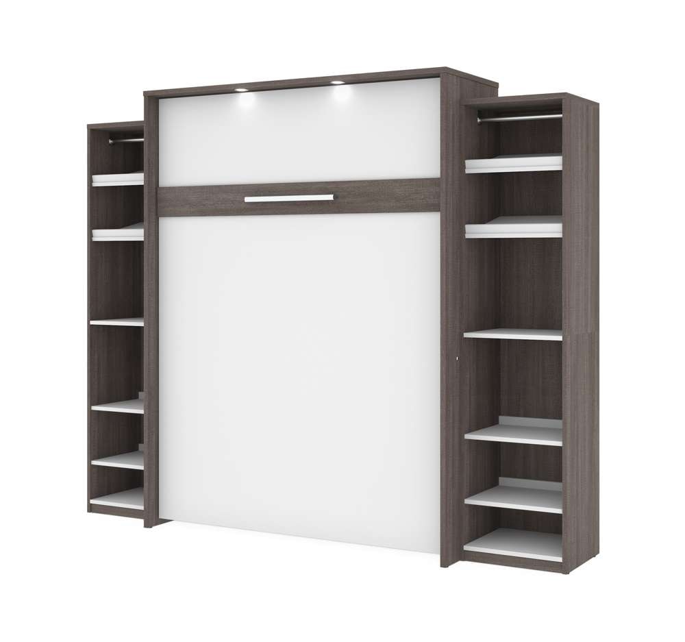 Bestar - Cielo 105W Queen Murphy Bed with 2 Narrow Shelving Units (104W) in Bark Grey & White - 80886-47 veiw 1
