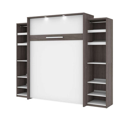 Bestar - Cielo 105W Queen Murphy Bed with 2 Narrow Shelving Units (104W) in Bark Grey & White - 80886-47 veiw 1
