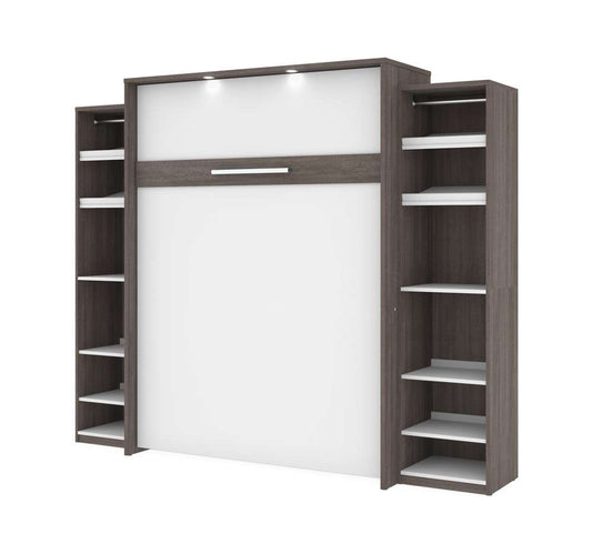 Bestar - Cielo 105W Queen Murphy Bed with 2 Narrow Shelving Units (104W) in Bark Grey & White - 80886-47 veiw 1