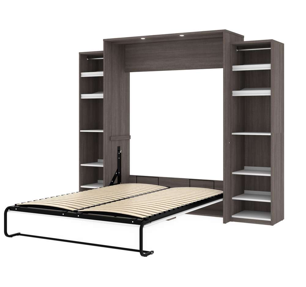 Bestar - Cielo 105W Queen Murphy Bed with 2 Narrow Shelving Units (104W) in Bark Grey & White - 80886-47 veiw 2
