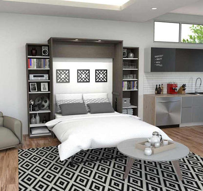 Bestar - Cielo 105W Queen Murphy Bed with 2 Narrow Shelving Units (104W) in Bark Grey & White - 80886-47 veiw 3