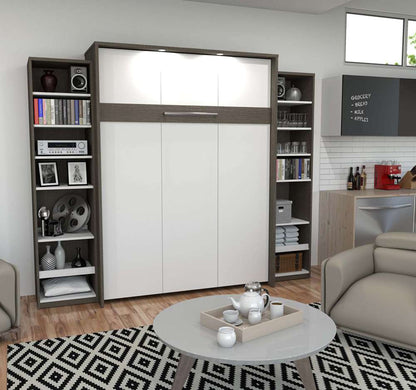 Bestar - Cielo 105W Queen Murphy Bed with 2 Narrow Shelving Units (104W) in Bark Grey & White - 80886-47 veiw 4