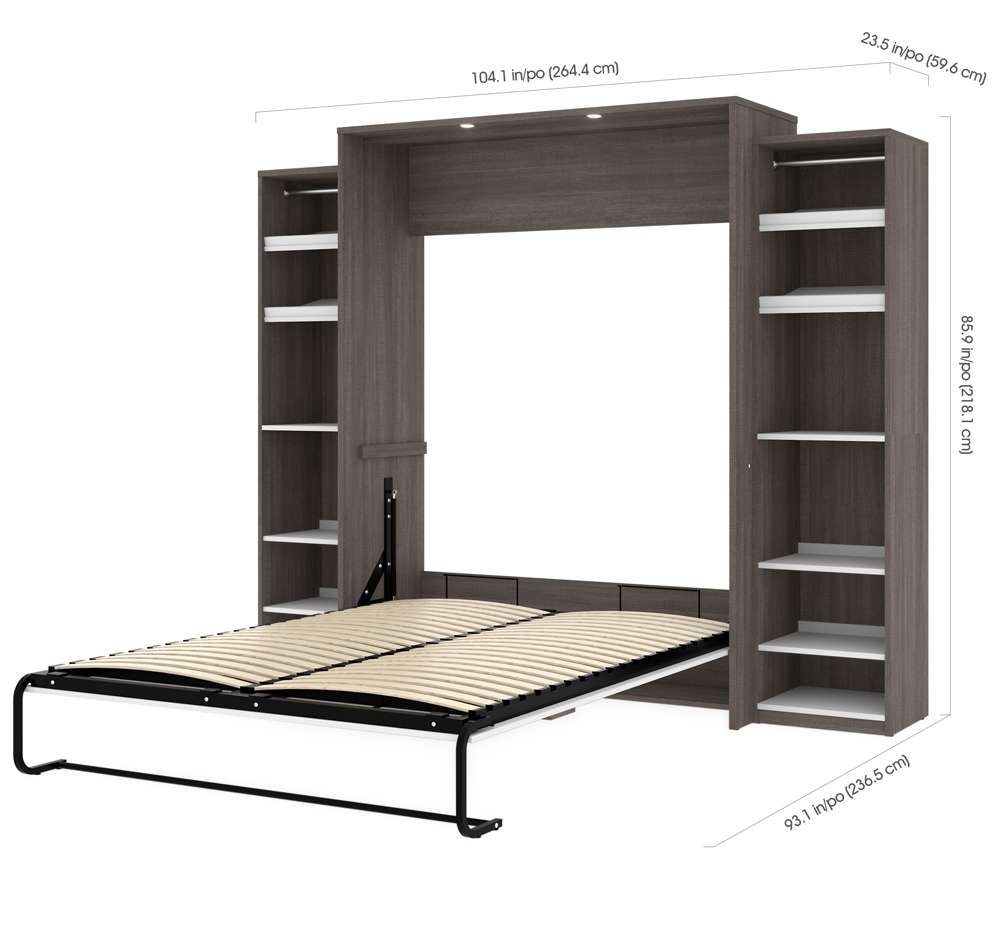 Bestar - Cielo 105W Queen Murphy Bed with 2 Narrow Shelving Units (104W) in Bark Grey & White - 80886-47 veiw 8
