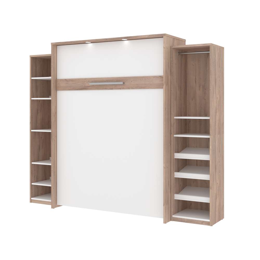 Bestar - Cielo 105W Queen Murphy Bed with 2 Narrow Shelving Units (104W) in Rustic Brown & White - 80886-000009 veiw 1