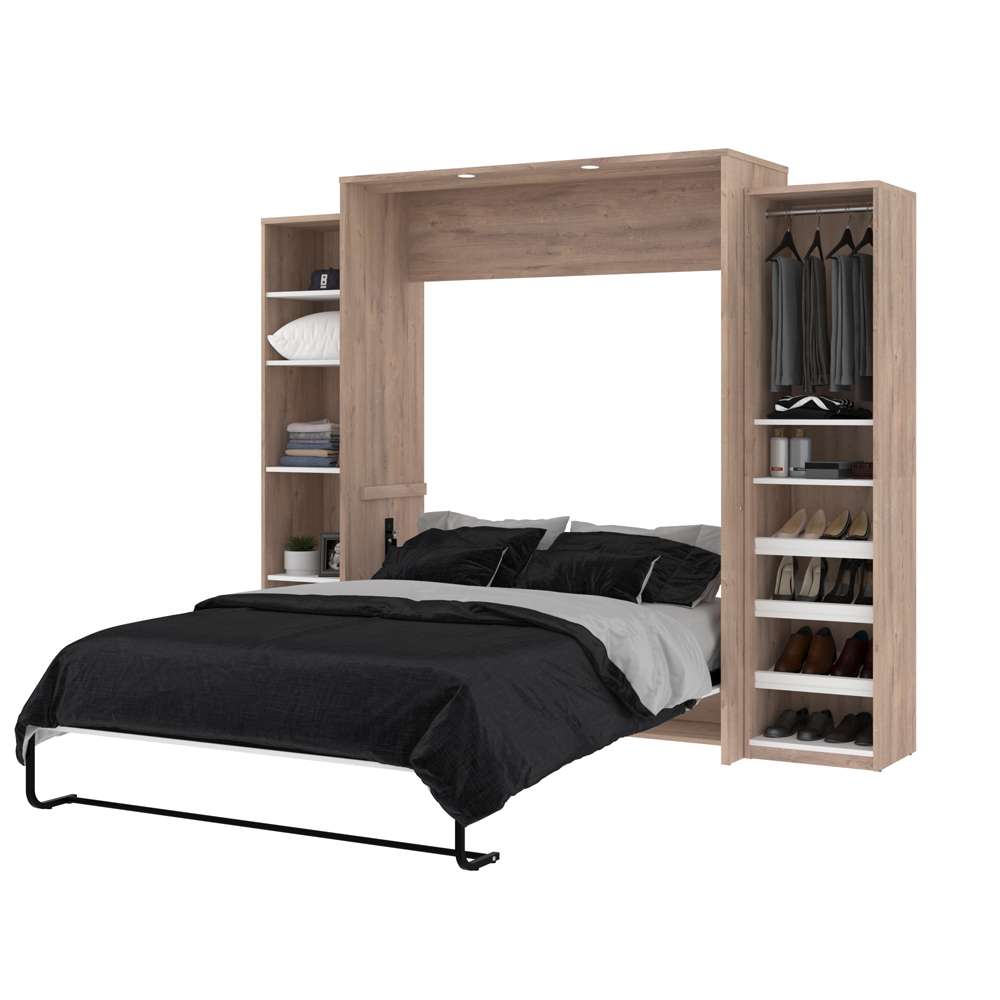 Bestar - Cielo 105W Queen Murphy Bed with 2 Narrow Shelving Units (104W) in Rustic Brown & White - 80886-000009 veiw 3